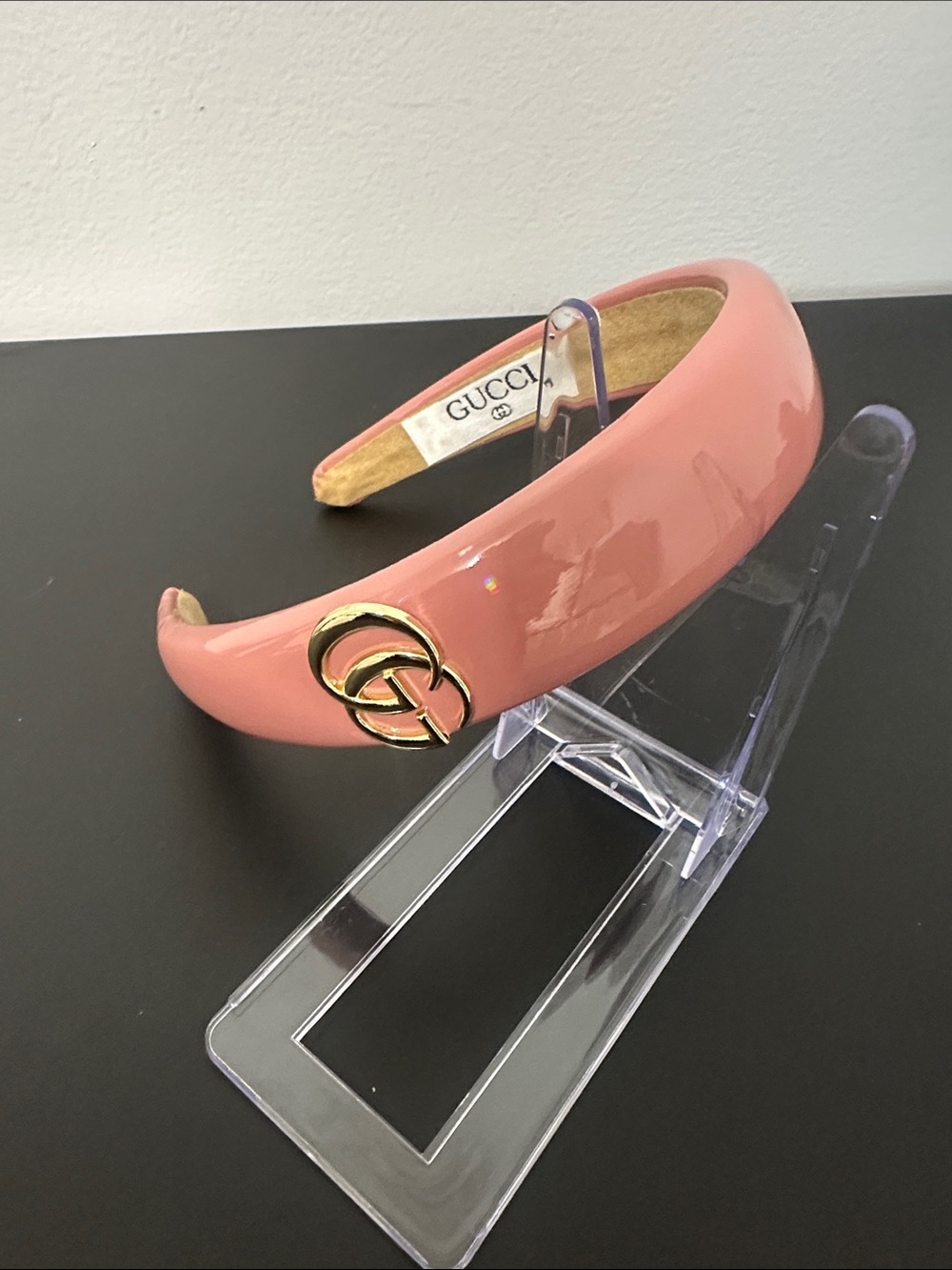 Luxury Pink Patent Padded Headband with Gold Double G - Picture 2 of 3